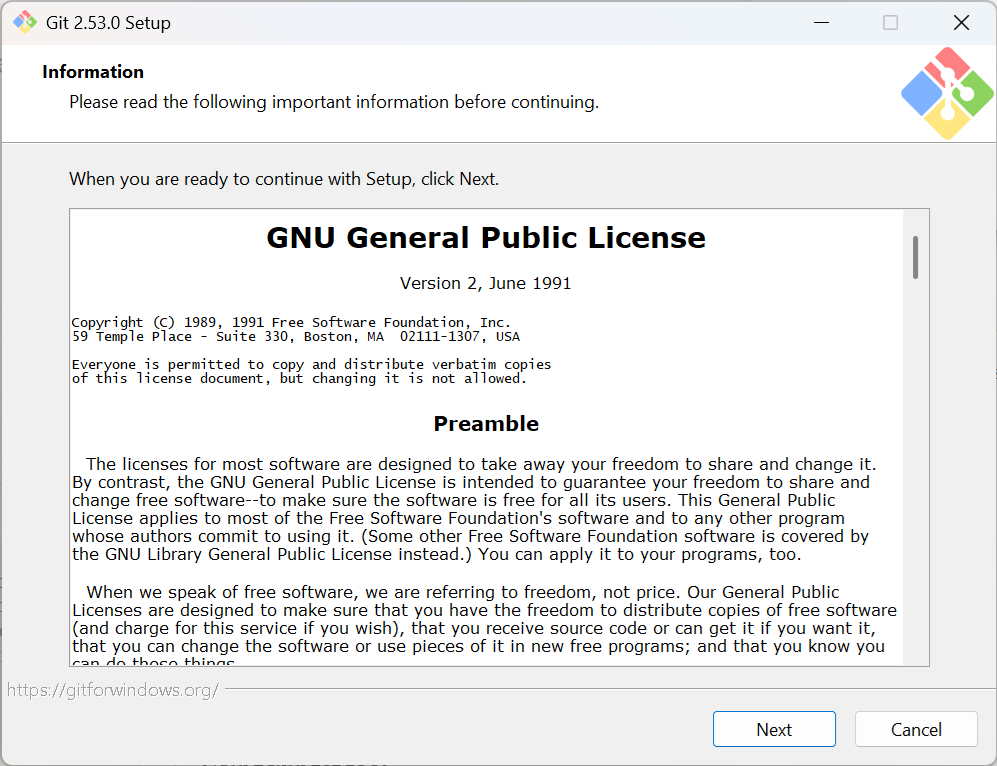 Git installer opening on Windows